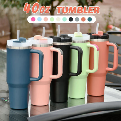 Stainless Steel Colorful Tumbler with Handle and Straw