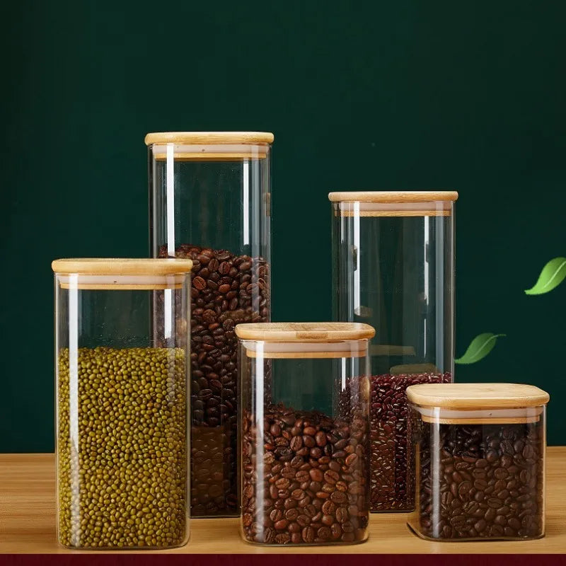 Square Glass Storage Jars With Bamboo Lids