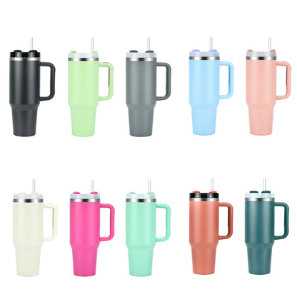 Stainless Steel Colorful Tumbler with Handle and Straw