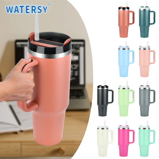 Stainless Steel Colorful Tumbler with Handle and Straw