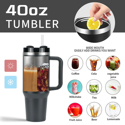 Stainless Steel Colorful Tumbler with Handle and Straw